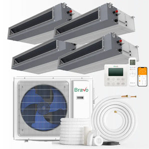 Bravo 30,000 BTU 4-Zone 9k+9k+12k+12k Concealed Duct, 230V, R32 - Ducted Mini Split Air Conditioner Heat Pump