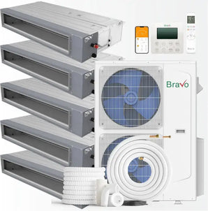 Bravo 42,000 BTU 5-Zone 9k+9k+9k+12k+12k Concealed Duct, 230V, R32 - Ducted Mini Split Air Conditioner Heat Pump