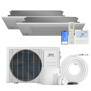 Cooper&Hunter 18,000 BTU 2-Zone One-Way Cassette Mini Split kit with R454B refrigerant, 230V, SEER2 25.1 — 2 indoor units, outdoor condenser and line-set