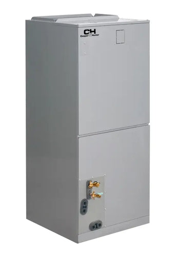 Gray Cooper & Hunter R410A air handler outdoor unit with brass fittings