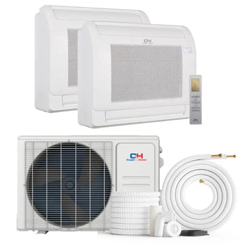 White Cooper & Hunter 18000 BTU Ductless Mini Split Mini Floor Consoles Air Conditioner with R454B refrigerant 230V SEER 2...