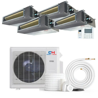Cooper & hunter concealed duct mini split showing 4-zone slim duct components for efficient cooling and heating