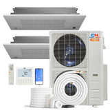 Cooper and hunter 55 000 btu hyper heat cassette mini split with sleek white finish and digital thermostat display