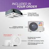 White ceiling cassette mini split air conditioner with remote and wall thermostat by cooper & hunter hyper heat