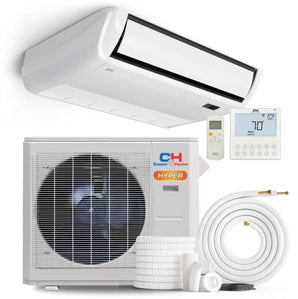White cooper and hunter hyper ceiling-mounted ductless mini split air conditioner with black trim and modern design