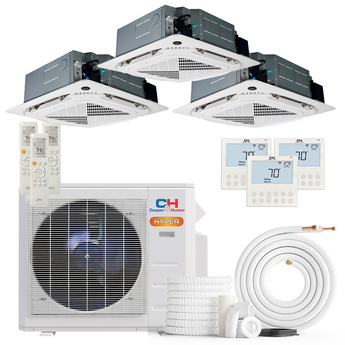 Cooper & Hunter Hyper Heat 28000 BTU 3-Zone Ductless Mini Split Ceiling Cassette Air Conditioner with R454B refrigerant 230V SEER2 23 Inverter