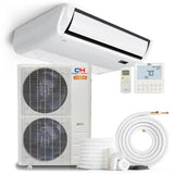 White cooper hunter hyper ceiling-mounted mini split air conditioner with black trim and r454b refrigerant display