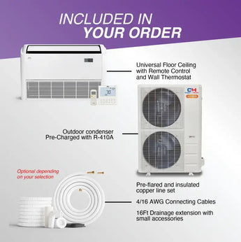 White cooper and hunter hyper heat 60000 btu mini split with r454b featuring remote and wall thermostat