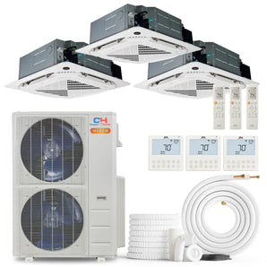 Cooper & Hunter Hyper Heat 55000 BTU 3-Zone Ductless Mini Split Ceiling Cassette Air Conditioner with R454B refrigerant 230V SEER2 22.2 Inverter