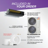 White outdoor mini split condenser unit with two fans and ch-trvice logo for cooper hunter r454b slim duct system