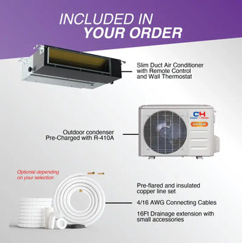 White copper line set with pre-flared insulated connectors for cooper and hunter hyper heat 9000 btu r454b slim duct system