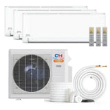 White cooper and hunter olivia hyper ductless mini split ac with sleek design and matching remotes for 3-zone cooling