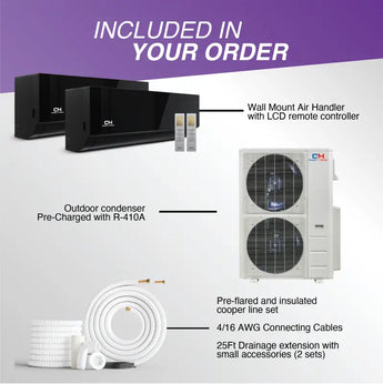 White outdoor condenser unit with two fans for cooper hunter olivia midnight mini split 48000 btu heat pump