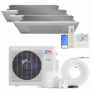 Cooper&Hunter 18,000 BTU 3-Zone One-Way Cassette Mini Split kit with R454B refrigerant, 230V, SEER2 25.1 — 3 indoor units, outdoor condenser and line-set