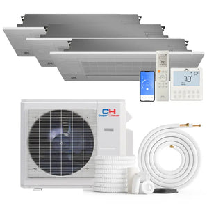 Cooper&Hunter 36,000 BTU 3-Zone One-Way Cassette Mini Split kit with R454B refrigerant, 230V, SEER2 24 — 3 indoor units, outdoor condenser and line-set
