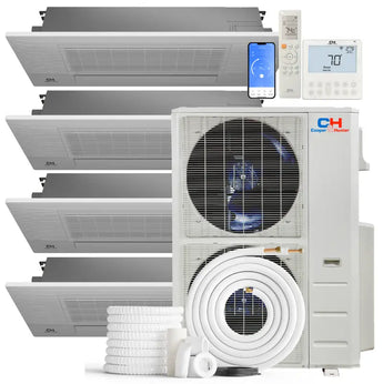 Cooper&Hunter 60,000 BTU 4-Zone One-Way Cassette Mini Split kit with R454B refrigerant, 230V, SEER2 22 — 4 indoor units, outdoor condenser and line-set