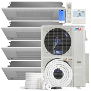 Cooper&Hunter 60,000 BTU 4-Zone One-Way Cassette Mini Split kit with R454B refrigerant, 230V, SEER2 22 — 4 indoor units, outdoor condenser and line-set