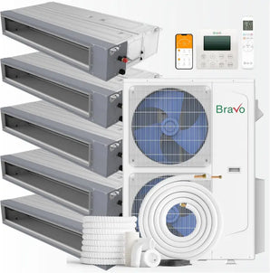Bravo 42,000 BTU 5-Zone 9k+9k+9k+12k+18k Concealed Duct, 230V, R32 - Ducted Mini Split Air Conditioner Heat Pump