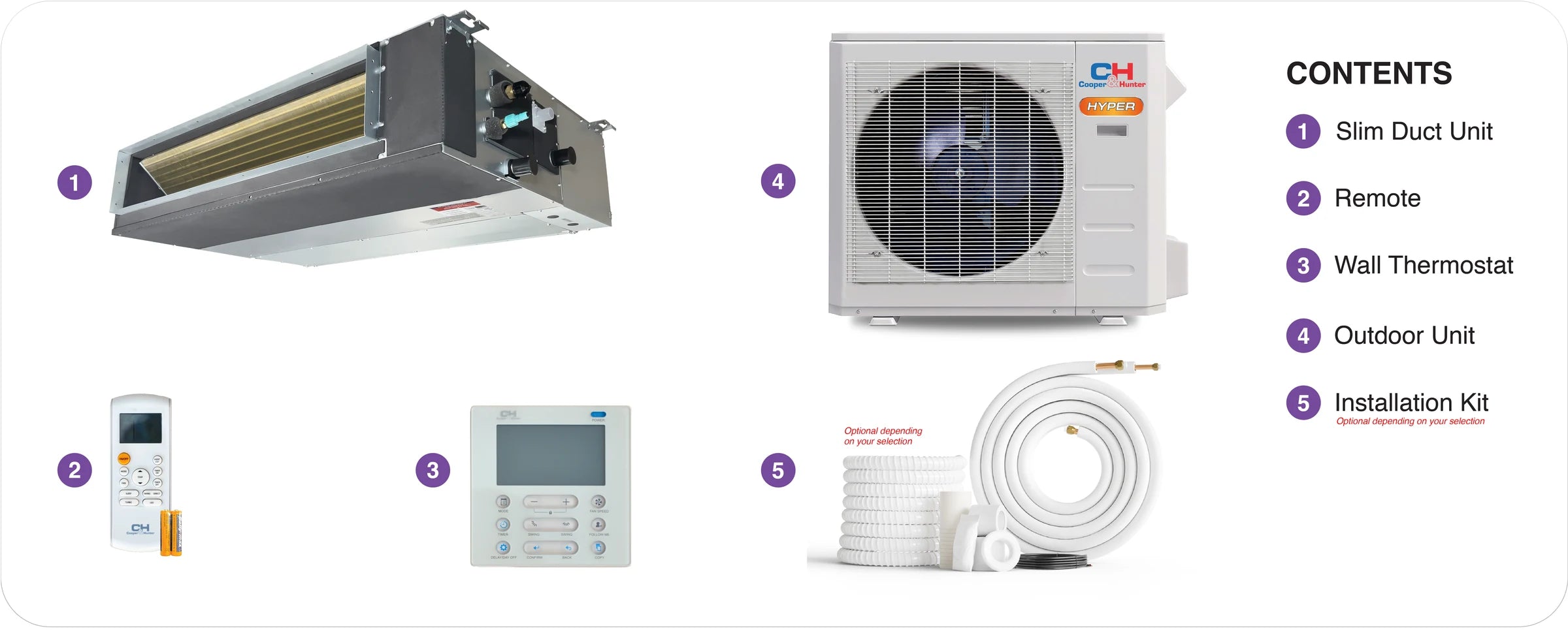 Cooper & Hunter Hyper Heat slim duct single zone system contents