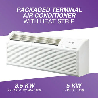 White OLMO 15000 BTU Ductless Single Zone Mini Split PTAC System Components with R32 refrigerant 230V Inverter