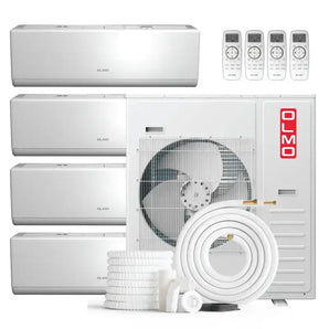 White Omo 4-zone 42k BTU ductless mini split AC with 4 indoor units