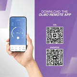 Sleek black phone showing OLMO ductless mini split app with temp controls