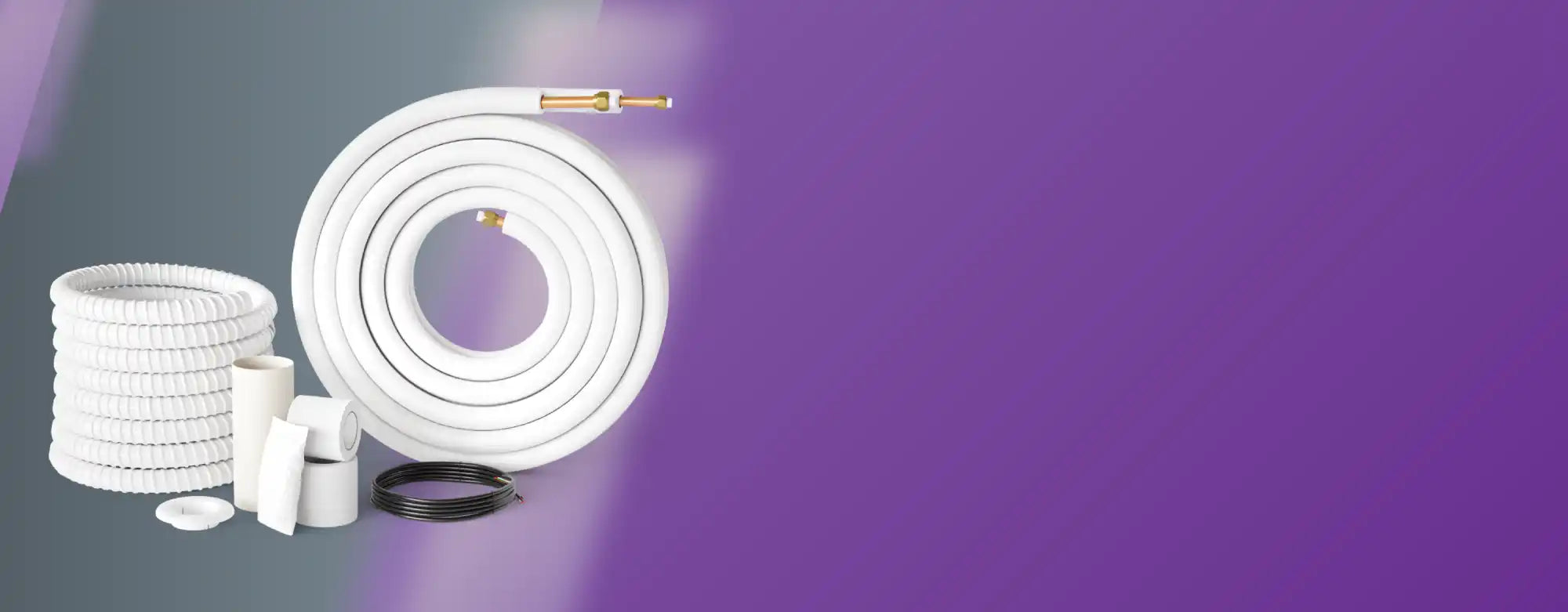 White garden hose with brass fittings and coiled design, likely made of rubber or pvc material.