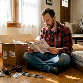 Homeowner reads instructions for mini split installation
