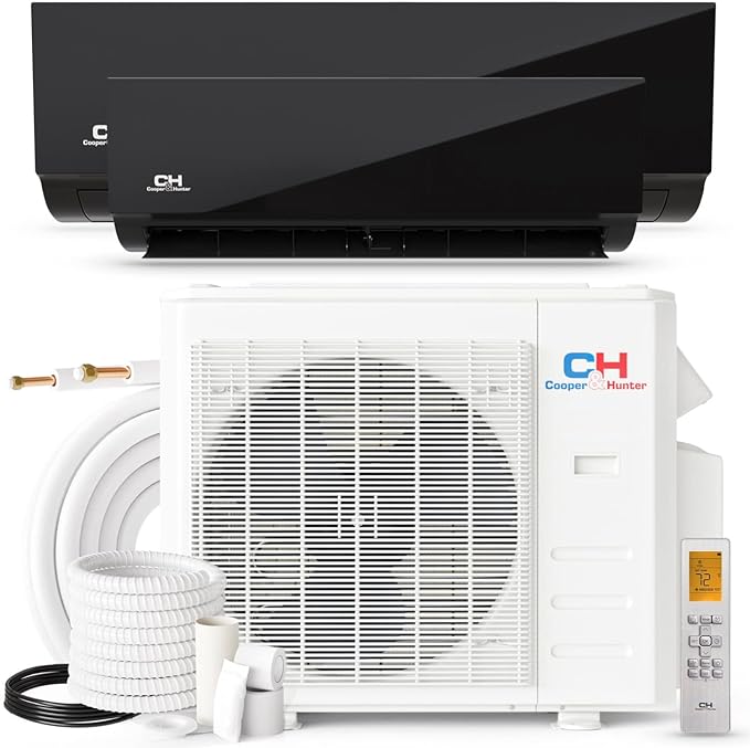 Black and white split air conditioner from 23 SEER collection, perfect ductless mini split