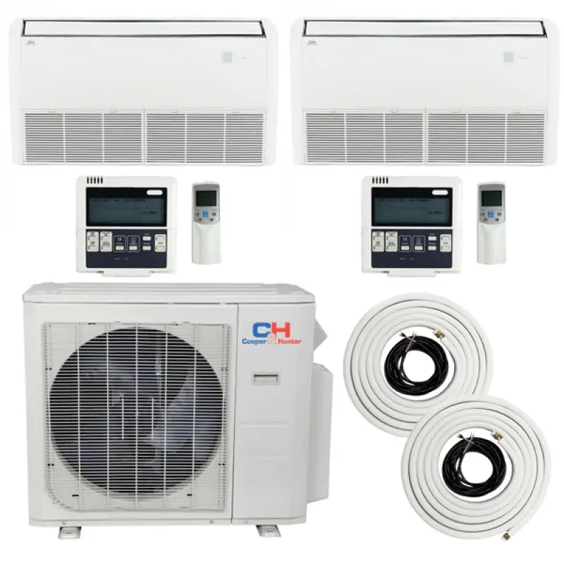 White mini-split air conditioning system from 42,000 BTU/3.5 TON collection with ductless mini split tech
