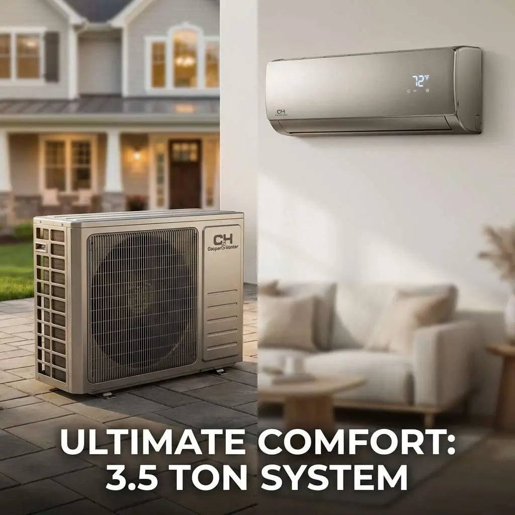 Silver-toned mini split wall-mounted air conditioner with digital display 72f ideal for 42,000 btu 3.5 ton minisplits4less