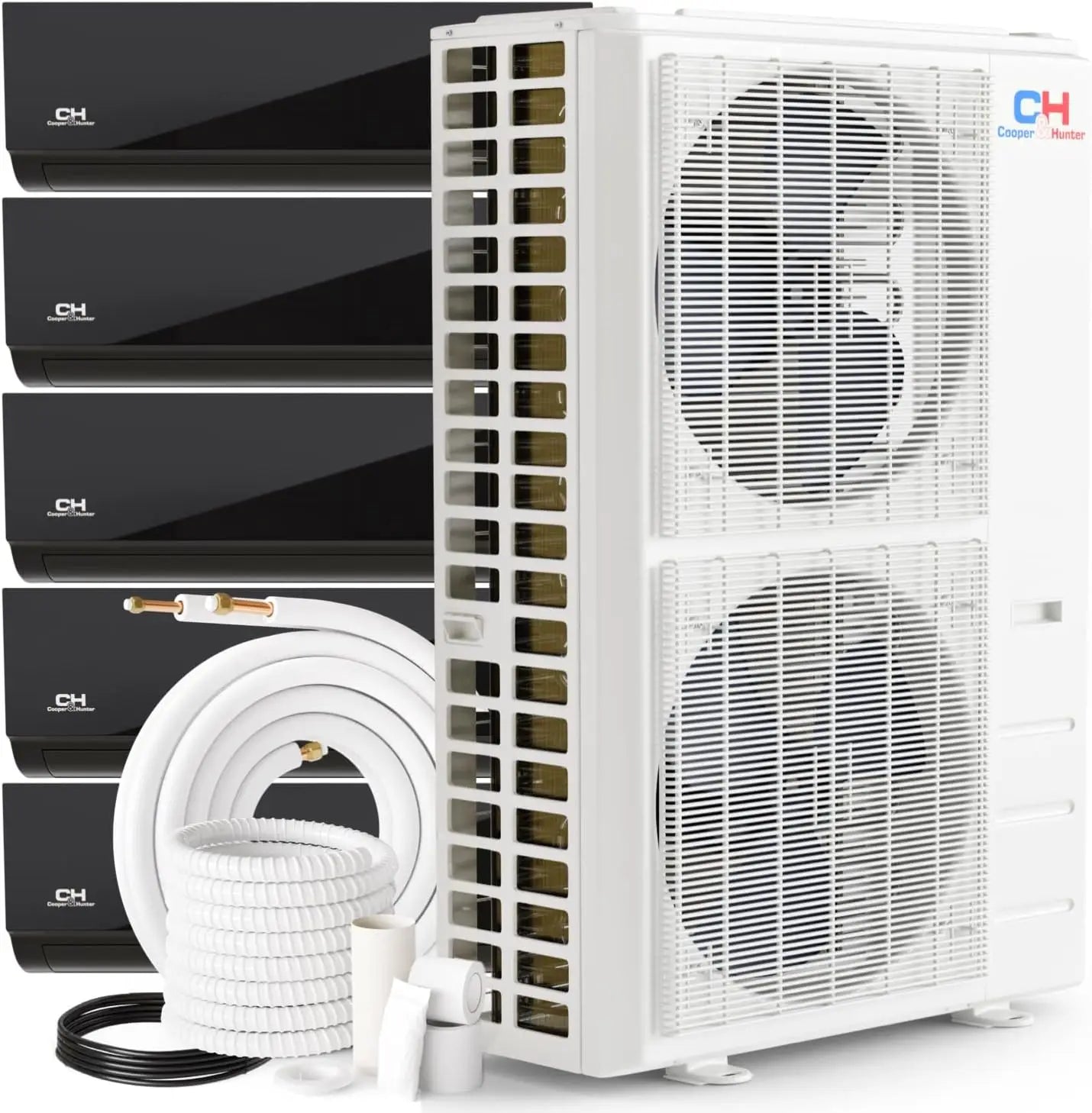 Cooper Home white outdoor ductless mini split condenser unit with dual fans, 55000 BTU