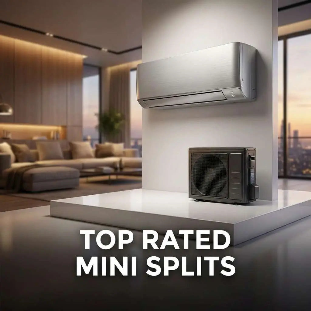 Silver finished wall-mounted split ac wall unit paired with black outdoor condenser for ductless mini split air system