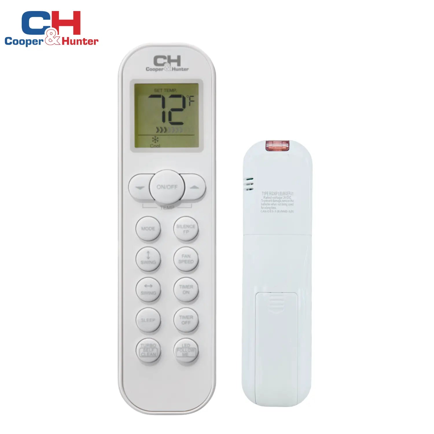 White air conditioner remote control from Cooper&Hunter for ductless mini split HVAC systems