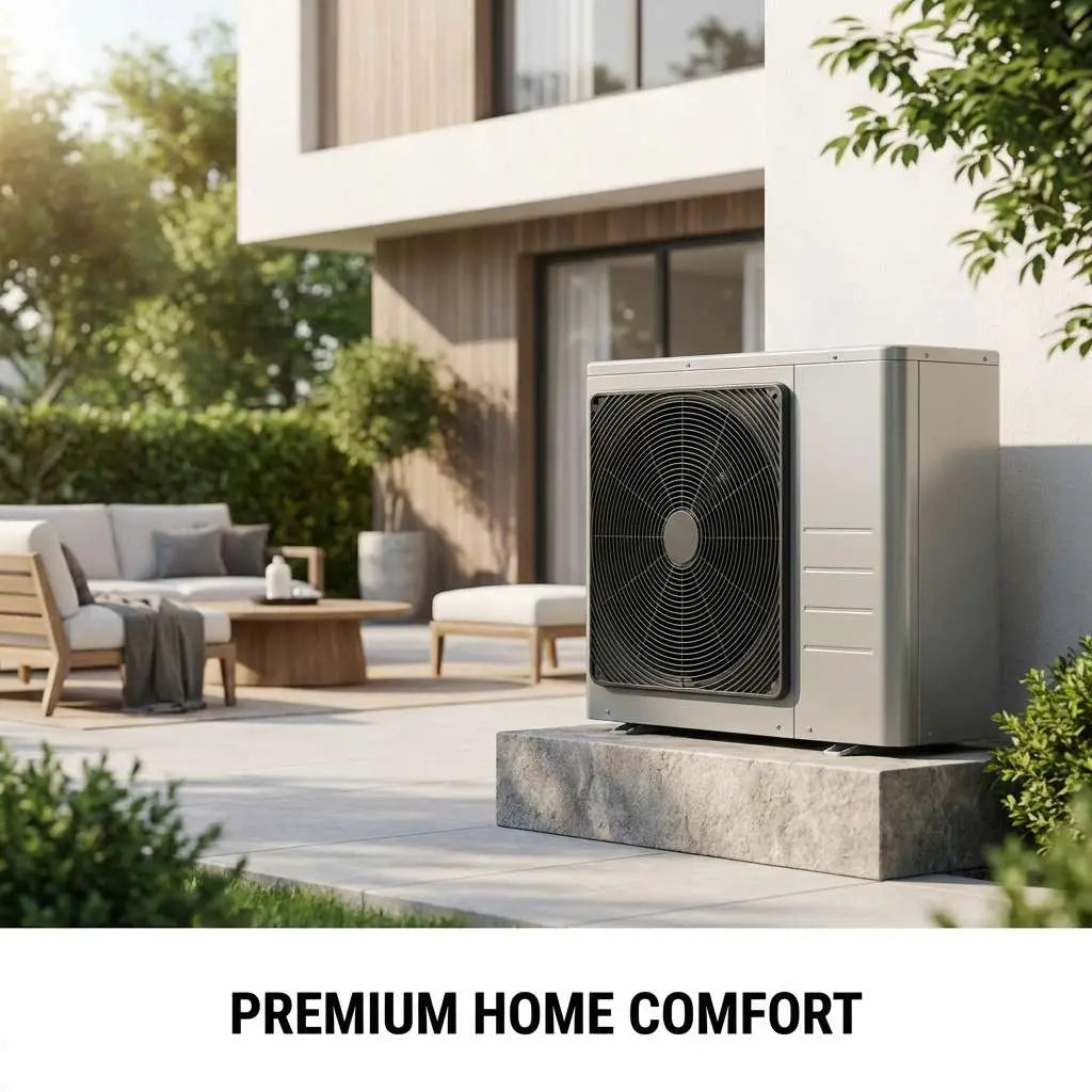 Silver regular outdoor unit with black circular fan grille designed for efficient outdoor use