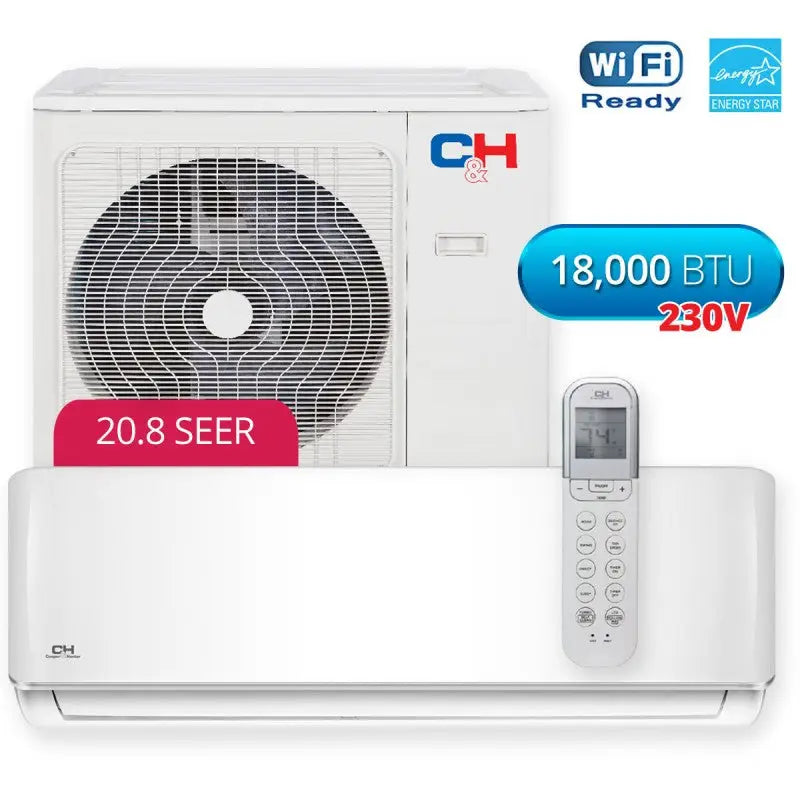 White Cooper & Hunter Sophia Series ductless mini split with remote for cool comfort