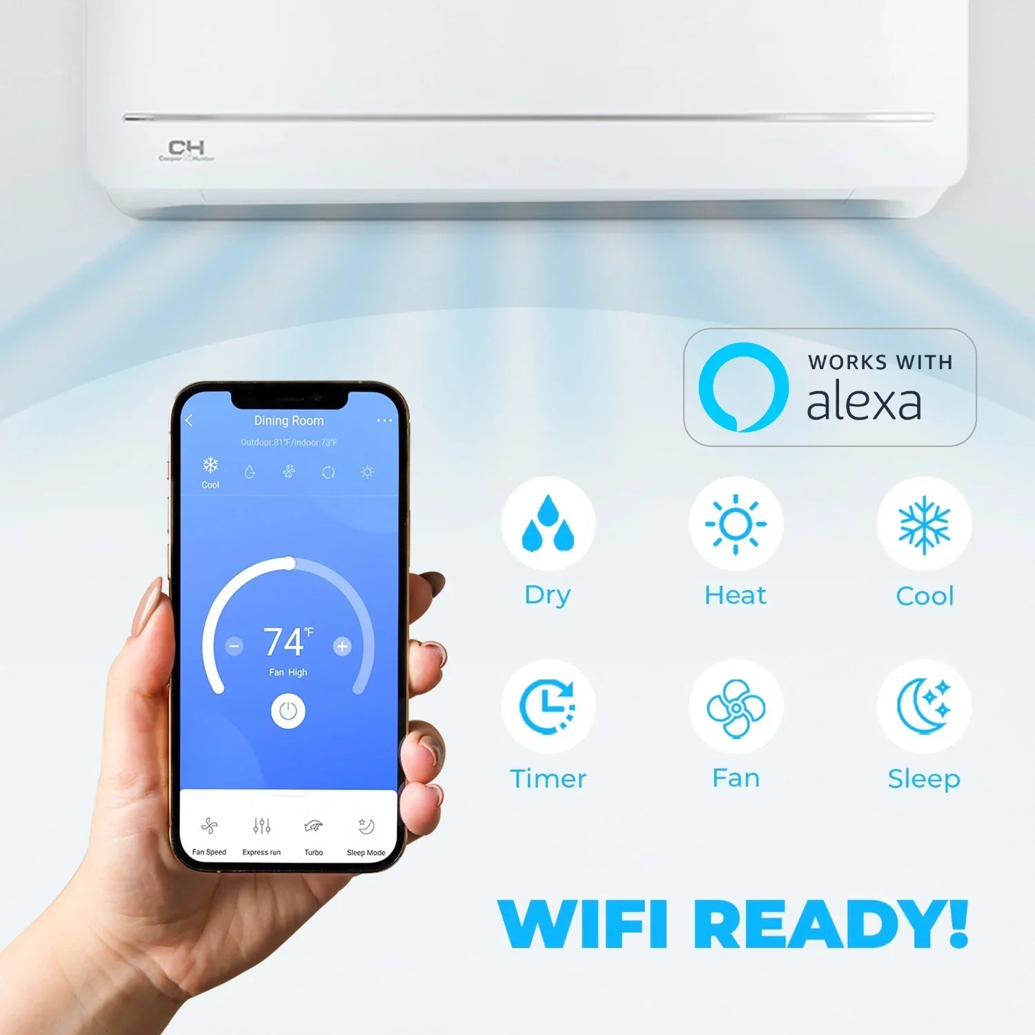 Smart air conditioner with smartphone control in WiFi collection, perfect for ductless mini split setups