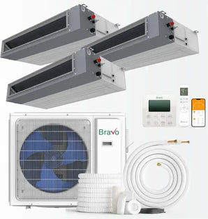 Bravo 24,000 BTU 3-Zone 9k+12k+12k Concealed Duct, 230V, R32 - Ducted Mini Split Air Conditioner Heat Pump