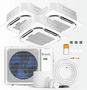 Bravo 24,000 BTU 3-Zone 9k+9k+18k Ceiling Cassette, 230V, R32 - Ductless Mini Split Air Conditioner Heat Pump