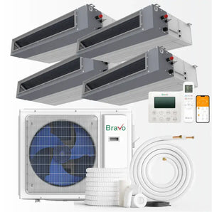 Bravo 30,000 BTU 4-Zone 9k+9k+9k+18k Concealed Duct, 230V, R32 - Ducted Mini Split Air Conditioner Heat Pump