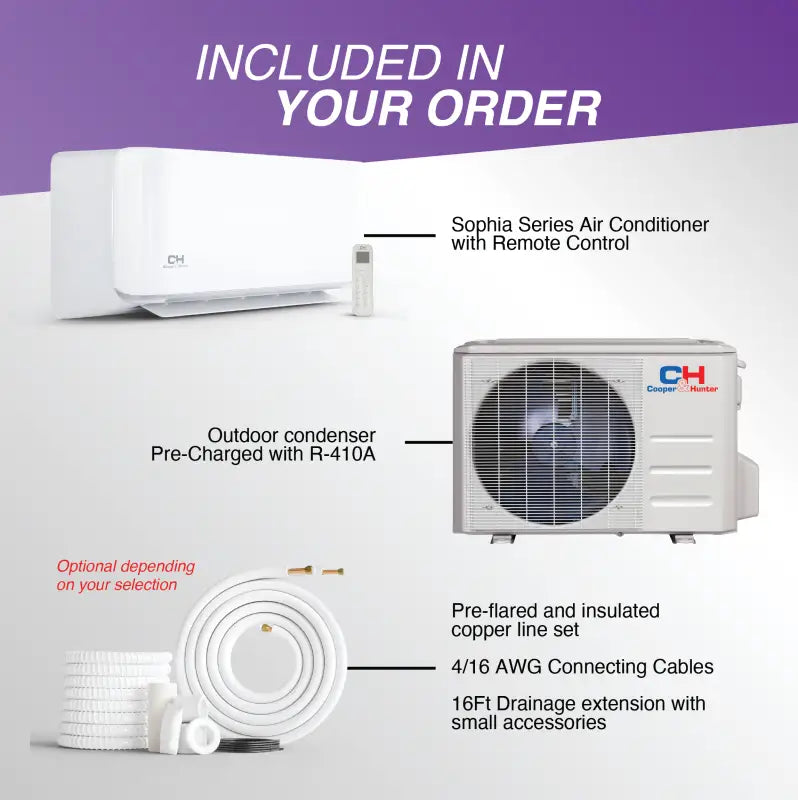 Air conditioner components of Cooper & Hunter 12,000 BTU C&H Sophia Series Mini Split AC