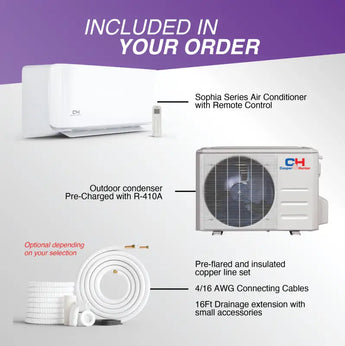 Air conditioner components of Cooper & Hunter 12,000 BTU C&H Sophia Series Mini Split AC