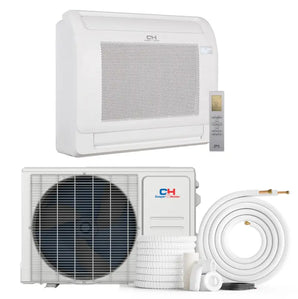 White ductless mini split from Cooper & Hunter, 12,000 BTU mini floor console AC unit