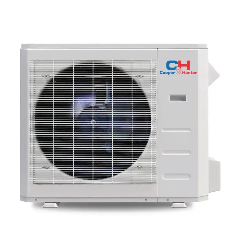 White outdoor air conditioning unit for Cooper & Hunter Sophia Series concealed duct heat pump