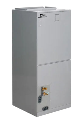 Gray Cooper & Hunter R410A air handler outdoor unit with brass fittings