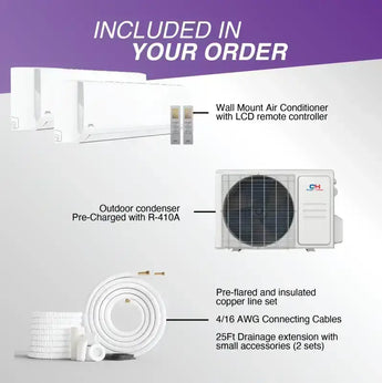 Air conditioner components of Cooper & Hunter dual zone ductless mini split AC