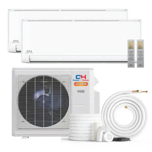 White mini-split air conditioner from Cooper & Hunter dual zone ductless multi zone mini split series
