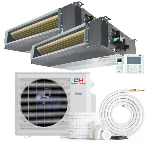 HVAC system with indoor and outdoor units for concealed duct Slim Duct Air Conditioner by Cooper & Hunter