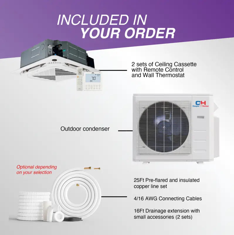 Mini-split air conditioning system with cooper & hunter dual zone ductless ceiling cassette