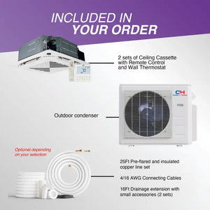 Mini-split air conditioning system with cooper & hunter dual zone ductless ceiling cassette
